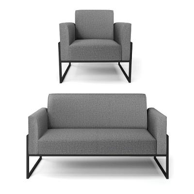 Sofá Namoradeira Com Poltrona Base Industrial Alta Preto Marisa Linho D03 - D\'rossi Cor A26 Grafite