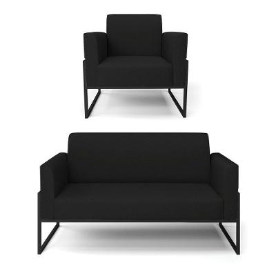 Sofá Namoradeira Com Poltrona Base Industrial Alta Preto Marisa Linho D03 - D\'rossi Cor A79 Preto