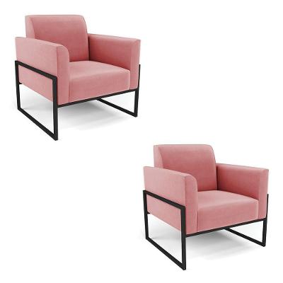 Kit 2 Poltronas Base Industrial Alta Preto Marisa Suede D03 - D\'rossi Cor Rose