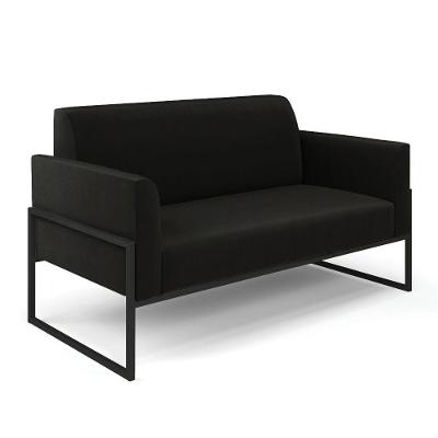 Sofá Namoradeira Base Industrial Alta Preto Marisa Suede D03 - D\'rossi Cor Preto