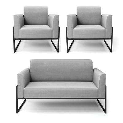 Sofá Namoradeira Com 2 Poltronas Base Industrial Alta Preto Marisa Suede D03 - D\'rossi Cor Cinza