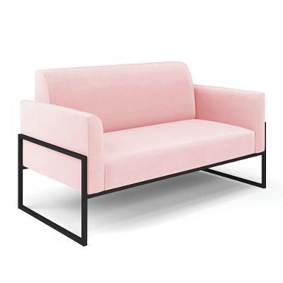 Sofá Namoradeira Base Industrial Alta Preto Marisa Suede D03 - D\'rossi Cor Rosa Bebê