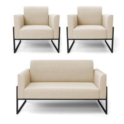 Sofá Namoradeira Com 2 Poltronas Base Industrial Alta Preto Marisa Suede Bege D03 - D\'rossi