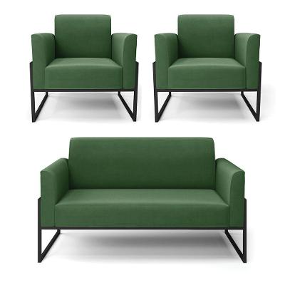 Sofá Namoradeira Com 2 Poltronas Base Industrial Alta Preto Marisa Suede D03 - D\'rossi Cor Verde
