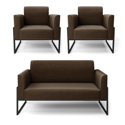 Sofá Namoradeira Com 2 Poltronas Base Industrial Alta Preto Marisa Suede D03 - D\'rossi Cor Marrom
