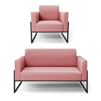 Sofá Namoradeira Com Poltrona Base Industrial Alta Preto Marisa Suede D03 - D\'rossi Cor Rose