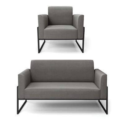 Sofá Namoradeira Com Poltrona Base Industrial Alta Preto Marisa Suede D03 - D\'rossi Cor Grafite