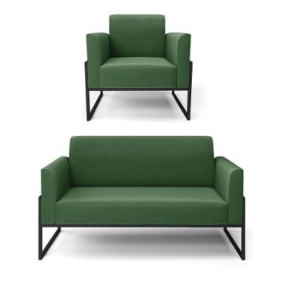 Sofá Namoradeira Com Poltrona Base Industrial Alta Preto Marisa Suede Verde D03 - D\'rossi