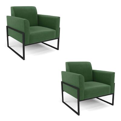 Kit 2 Poltronas Base Industrial Alta Preto Marisa Suede D03 - D\'rossi Cor Verde