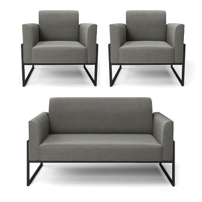 Sofá Namoradeira Com 2 Poltronas Base Industrial Alta Preto Marisa Suede D03 - D\'rossi Cor Grafite