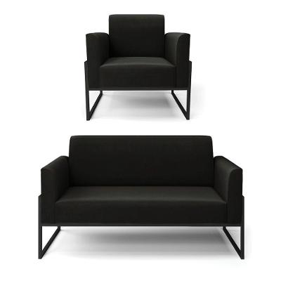 Sofá Namoradeira Com Poltrona Base Industrial Alta Preto Marisa Suede D03 - D\'rossi Cor Preto