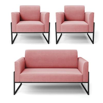 Sofá Namoradeira Com 2 Poltronas Base Industrial Alta Preto Marisa Suede D03 - D\'rossi Cor Rose