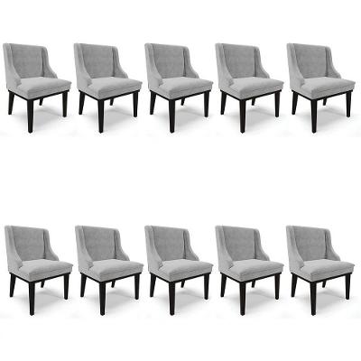 Kit 10 Cadeiras Estofadas Para Sala De Jantar Base Fixa De Madeira Preto Lia Suede Cinza - Ibiza
