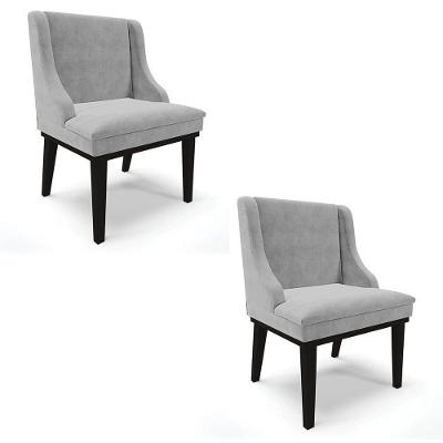 Kit 2 Cadeiras Estofadas Para Sala De Jantar Base Fixa De Madeira Preto Lia Suede Cinza - Ibiza