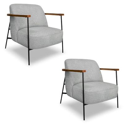 Kit 2 Poltronas Decorativa Celeste Linho Bouclê Base De Ferro Preto - Pallazio Cor Cinza Claro