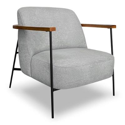 Poltrona Decorativa Celeste Linho Bouclê Base De Ferro Preto - Pallazio Cor Cinza Claro