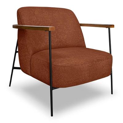 Poltrona Decorativa Celeste Linho Bouclê Base De Ferro Preto - Pallazio Cor Marrom