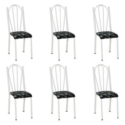 Kit 6 Cadeiras De Cozinha Alasca Estampado Preto Florido Pés De Ferro Branco - Pallazio