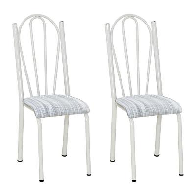 Kit 2 Cadeiras De Cozinha Alasca Estampado Linho Pés De Ferro Branco - Pallazio