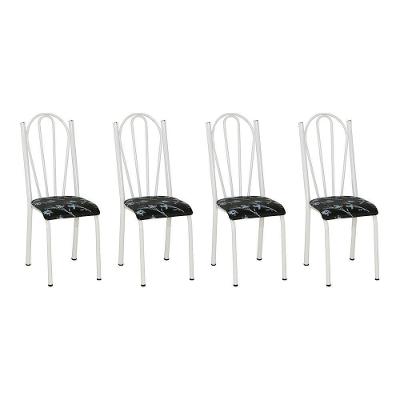 Kit 4 Cadeiras De Cozinha Alasca Estampado Preto Florido Pés De Ferro Branco - Pallazio