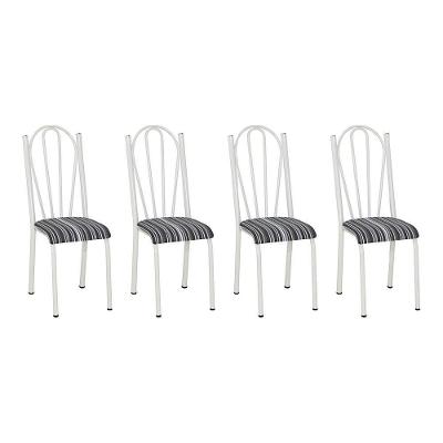 Kit 4 Cadeiras De Cozinha Alasca Estampado Listrado Pés De Ferro Branco - Pallazio