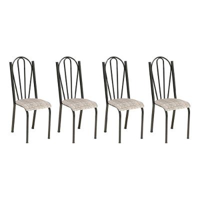 Kit 4 Cadeiras De Cozinha Alasca Estampado Rattan Pés De Ferro Cromo Preto - Pallazio