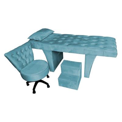 Kit Maca Reta Capitonê 0,60m Sophia Com Mocho Base Giratória E Escada Veludo - Pallazio Cor Azul Turquesa