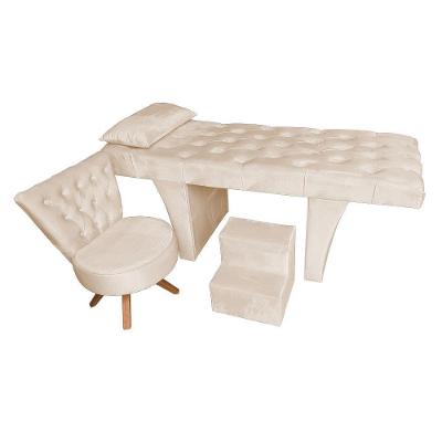 Kit Maca Reta Capitonê 0,60m Sophia Com Mocho Base Madeira E Escada Veludo - Pallazio Cor Bege