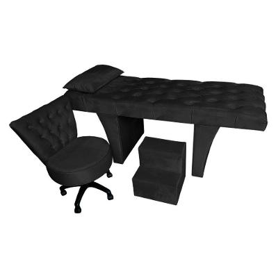 Kit Maca Reta Capitonê 0,60m Sophia Com Mocho Base Giratória E Escada Veludo - Pallazio Cor Preto