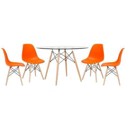 Mesa Redonda Eames Com Tampo De Vidro 120 Cm + 4 Cadeiras Eiffel Dsw Laranja Laranja