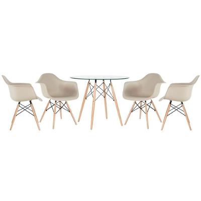 Mesa Redonda Eames Com Tampo De Vidro 90 Cm + 4 Cadeiras Eiffel Daw Nude Nude
