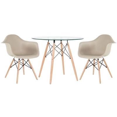 Mesa Redonda Eames Com Tampo De Vidro 90 Cm + 2 Cadeiras Eiffel Daw Nude