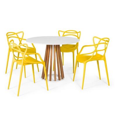 Conjunto Mesa De Jantar Redonda Branca 100cm Talia Amadeirada Com 4 Cadeiras Allegra - Amarelo