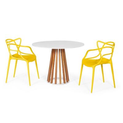 Conjunto Mesa De Jantar Redonda Branca 100cm Talia Amadeirada Com 2 Cadeiras Allegra - Amarelo