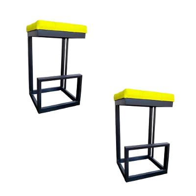Kit 02 Banquetas Londres Base De Ferro Sued Amarelo - D\'classe Decor