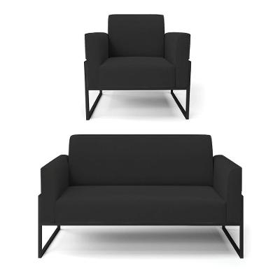 Sofá Namoradeira Com Poltrona Base Industrial Alta Preto Marisa Veludo D03 - D\'rossi Cor Preto