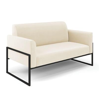 Sofá Namoradeira Base Industrial Alta Preto Marisa Veludo D03 - D\'rossi Cor Bege