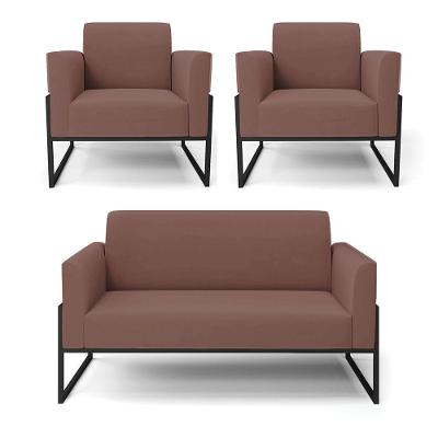 Sofá Namoradeira Com 2 Poltronas Base Industrial Alta Preto Marisa Veludo D03 - D\'rossi Cor Rose