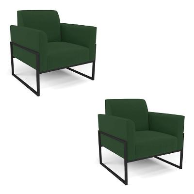 Kit 2 Poltronas Base Industrial Alta Preto Marisa Veludo D03 - D\'rossi Cor Verde