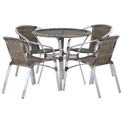 Conjunto 4 Cadeiras Floripa E Mesa Com Tampo Tramado Em Alumínio Piscina, área, Jardim Capuccino