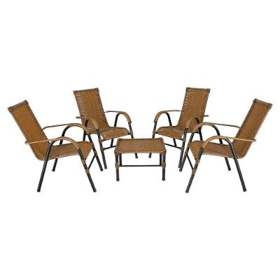 Conjunto De Mesa De Centro E 4 Cadeiras Bela Para área Externa Caramelo
