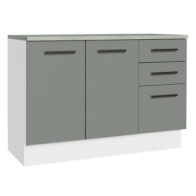 Balcão De Pia Cozinha 2 Portas E 3 Gavetas (com Tampo) Branco/cinza Agata Madesa Branco/cinza