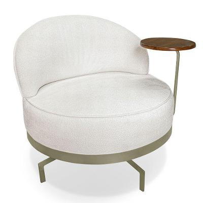 Poltrona Decorativa Andromeda Linho Bouclê Base Giratória De Ferro - Pallazio Cor Bege Pérola