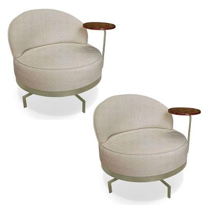 Kit 2 Poltronas Decorativa Andromeda Linho Bouclê Bege Base Giratória De Ferro - Pallazio