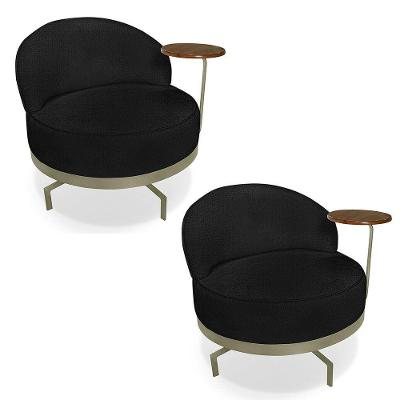 Kit 2 Poltronas Decorativa Andromeda Linho Bouclê Base Giratória De Ferro - Pallazio Cor Preto