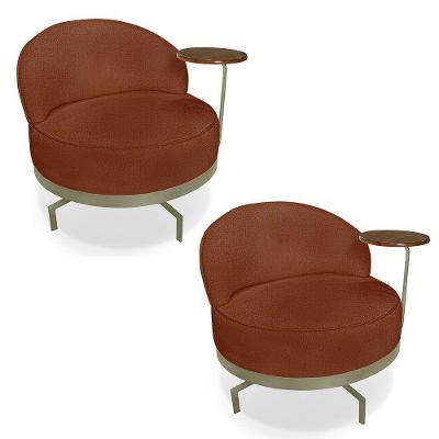 Kit 2 Poltronas Decorativa Andromeda Linho Bouclê Base Giratória De Ferro - Pallazio Cor Marrom