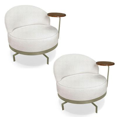 Kit 2 Poltronas Decorativa Andromeda Linho Bouclê Bege Pérola Base Giratória De Ferro - Pallazio