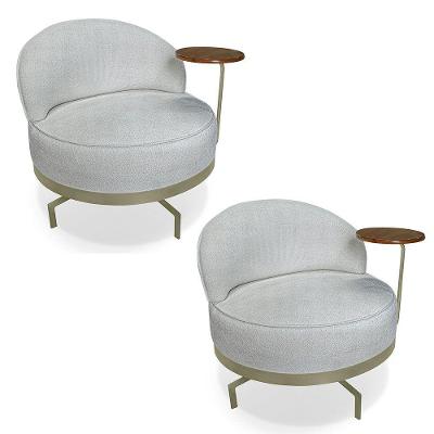 Kit 2 Poltronas Decorativa Andromeda Linho Bouclê Base Giratória De Ferro - Pallazio Cor Cinza Claro