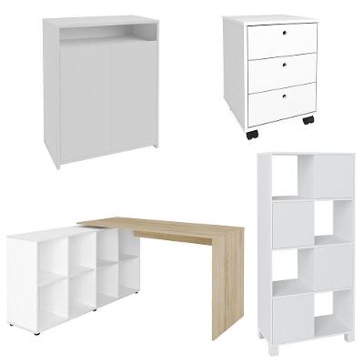 Conjunto Escritório Home Office 4 Peças Nil A06 Branco-carvalho-branco - Mpozenato