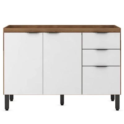 Balcão Para Cozinha 120cm 3 Portas 2 Gavetas Firenze Ssx Multicoisas Cor Amendola/branco
